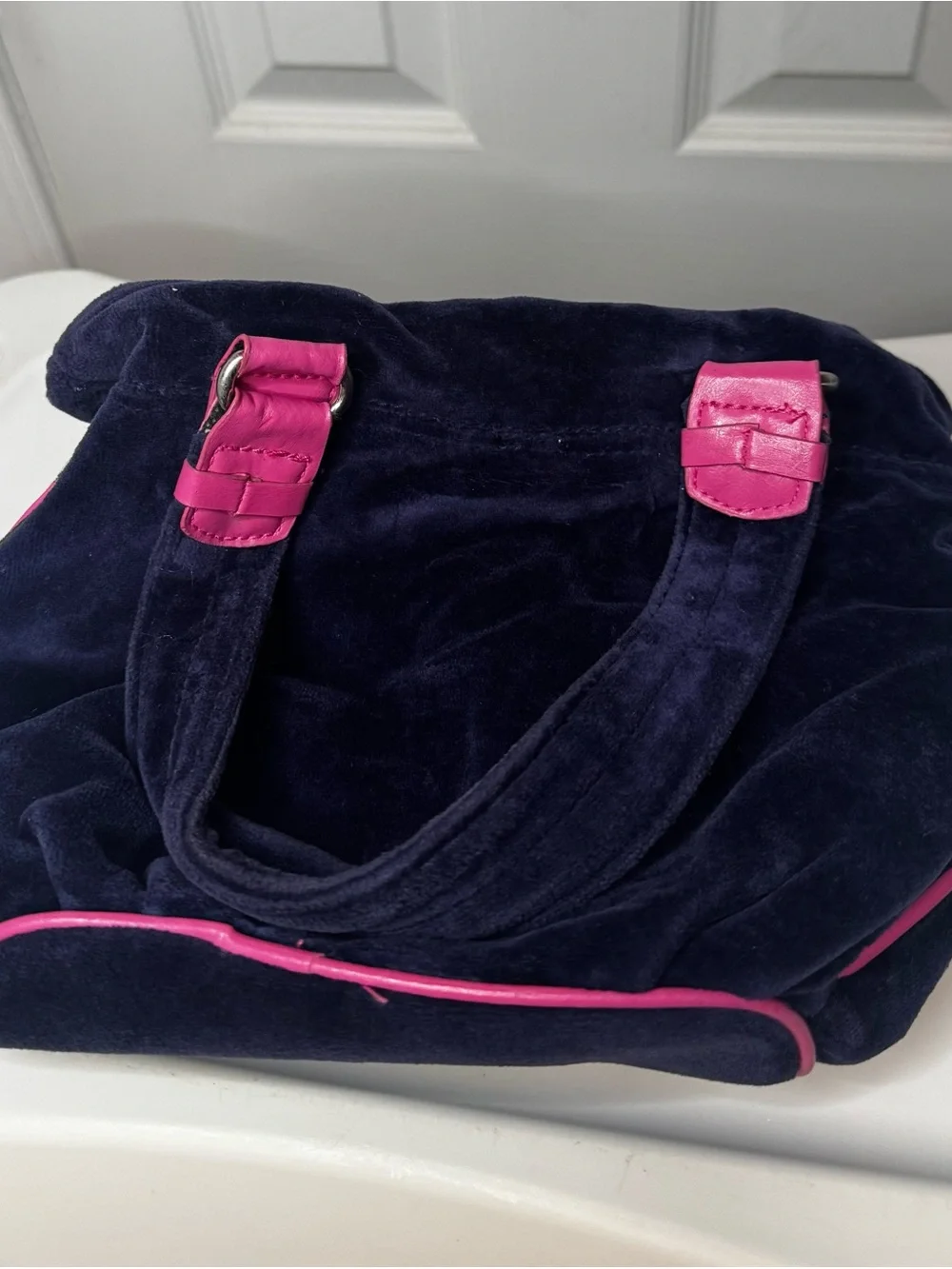 “E” Vintage Justice Navy Blue Velvet bag WITH wallet included